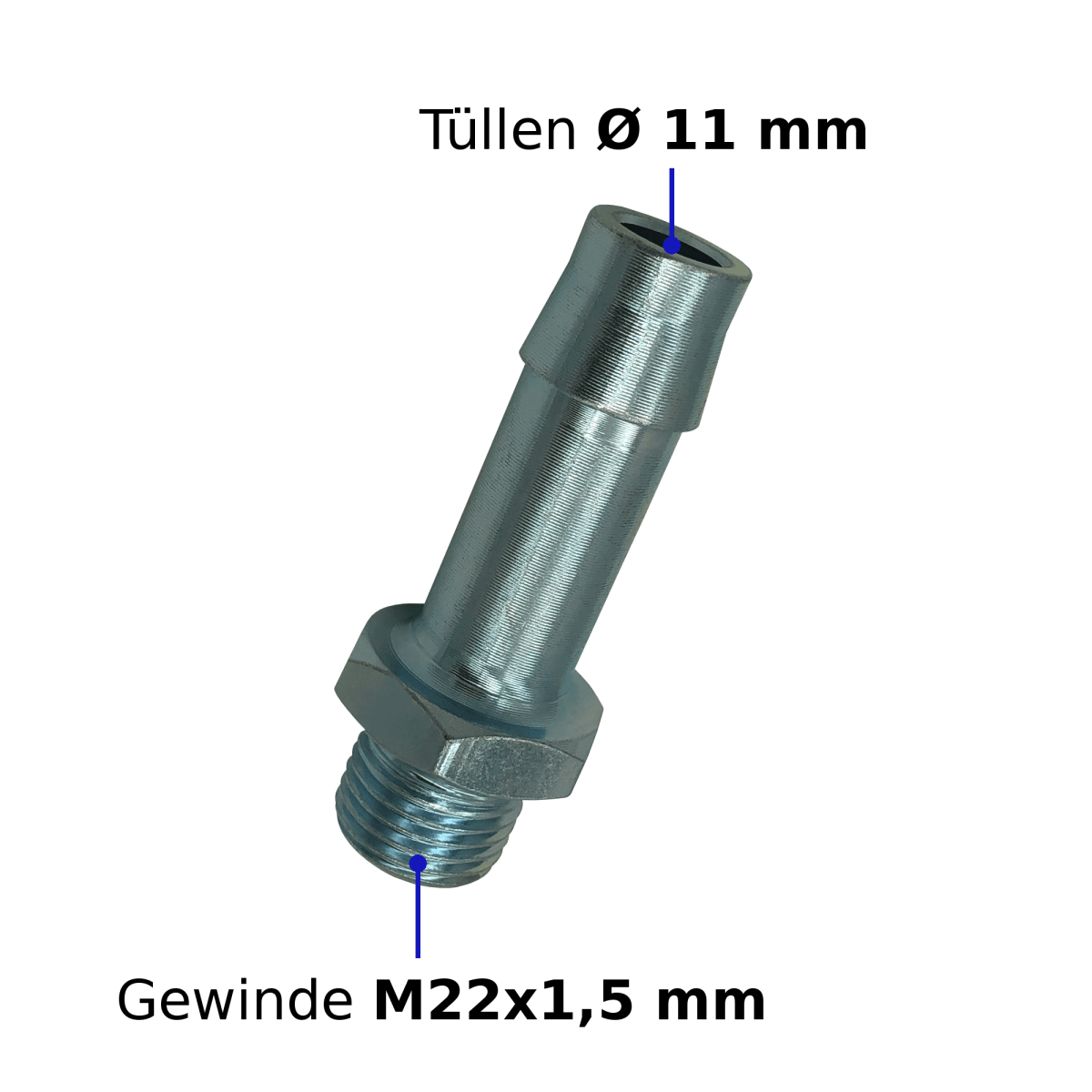Schlauchstutzen 11x3,5 auf M22x1,5 AG