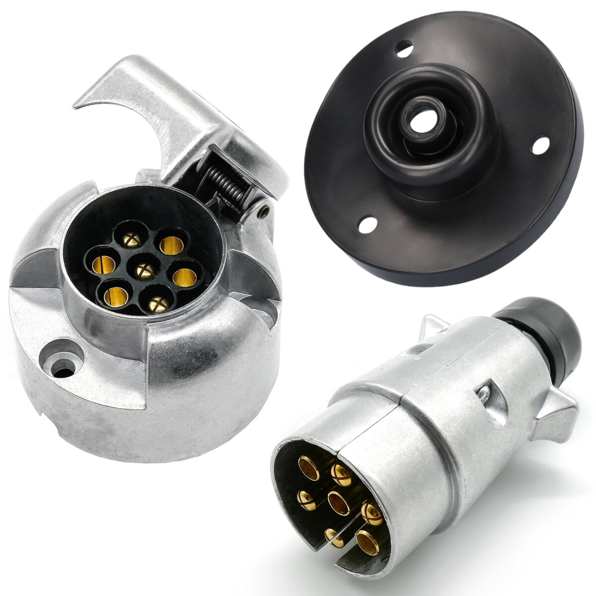 7-Pol Steckdose + Stecker und Dichtung 12V Aluminium